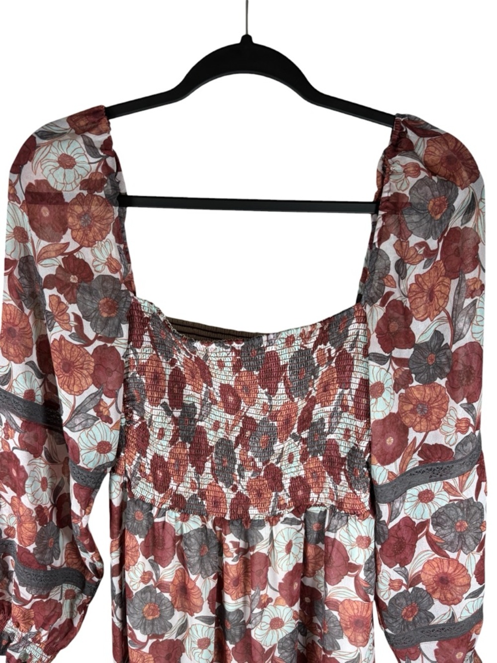 Aritzia Wilfred Grace Smocked Midi Dress Birch Floral Sienna Red S Cottagecore - Picture 7 of 15